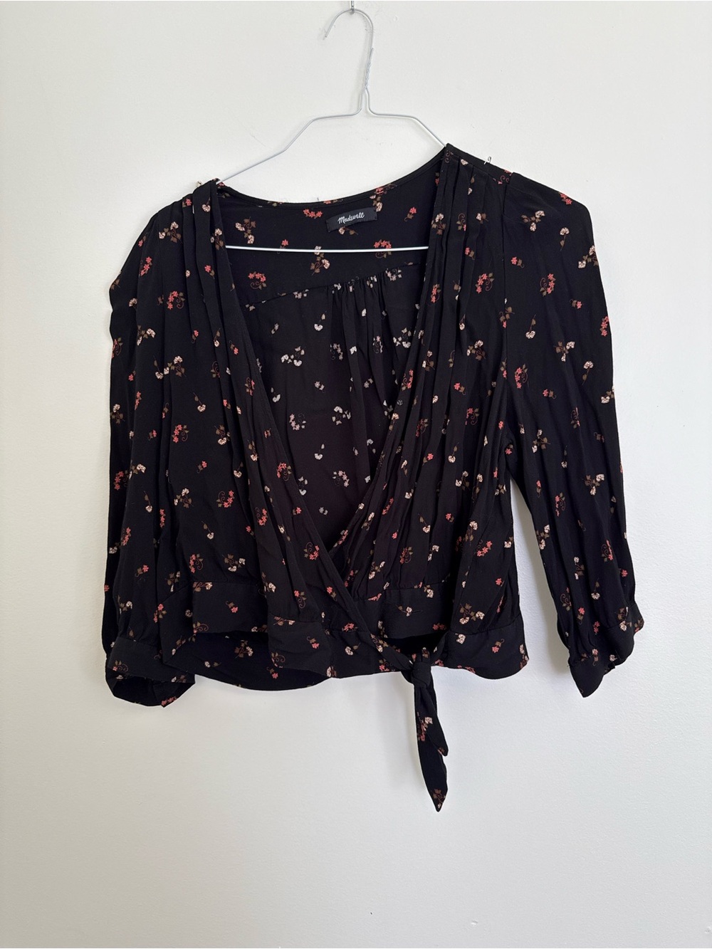 Madewell Black Floral Tie-Waist Blouse